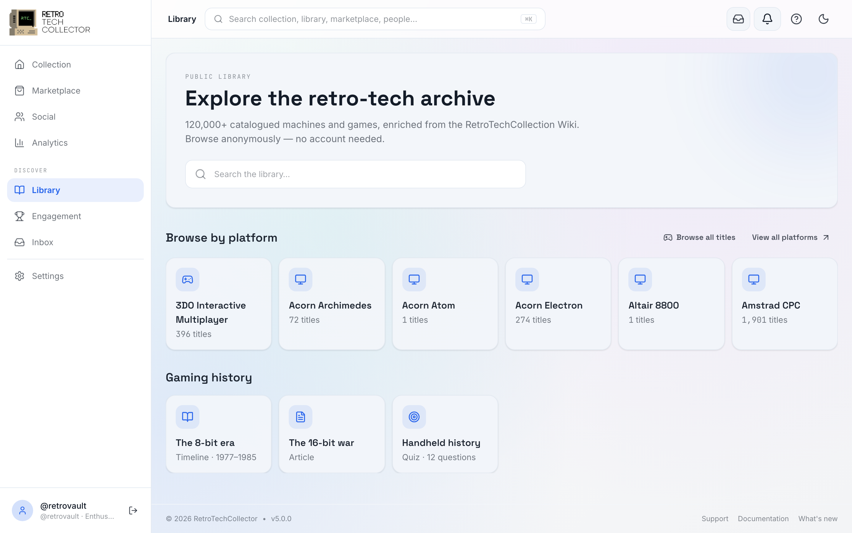 The Want-it wishlist in RetroTechCollector, tracking Library items the collector is hunting for