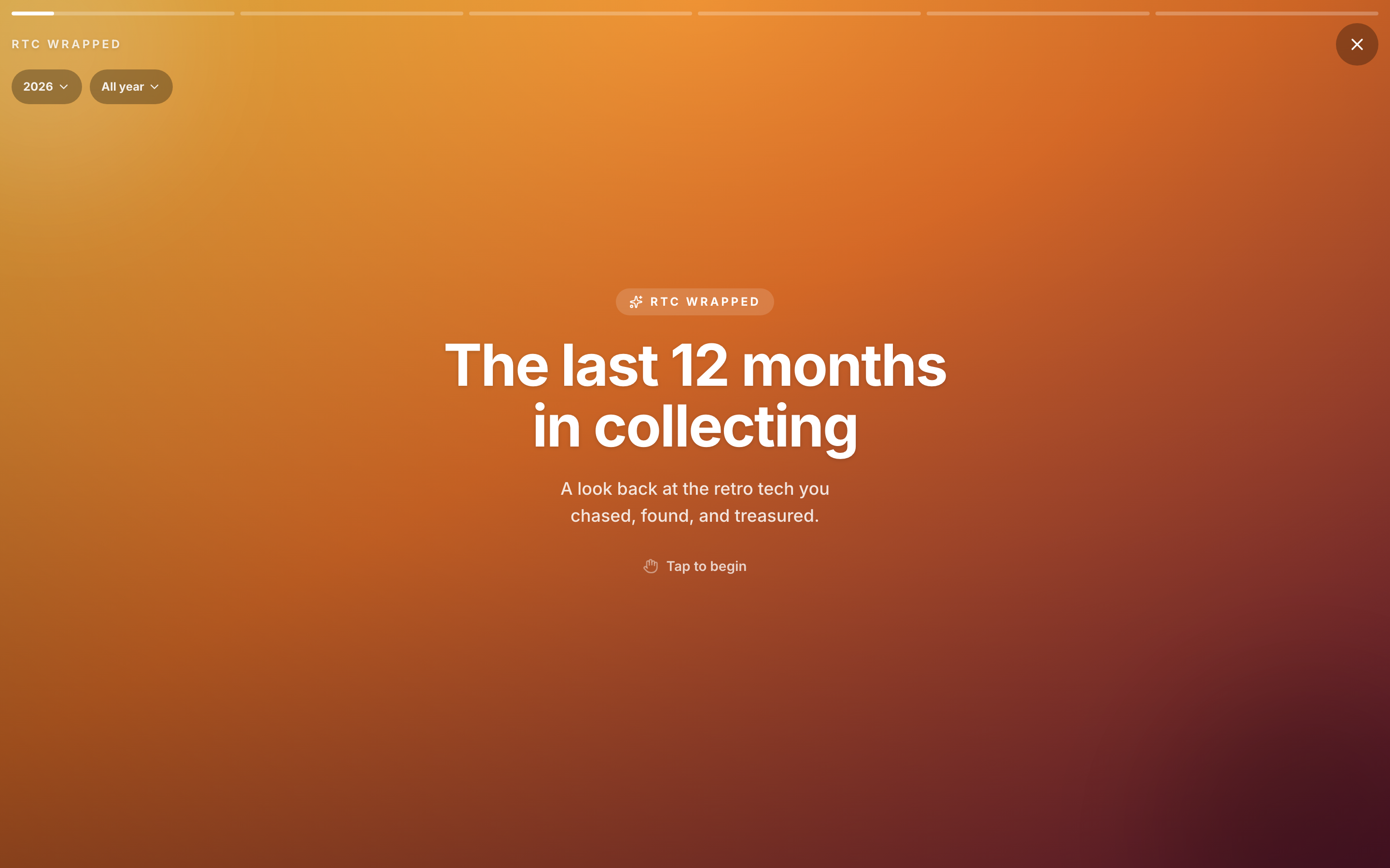 RTC Wrapped year recap showing collection value, items added and top platform